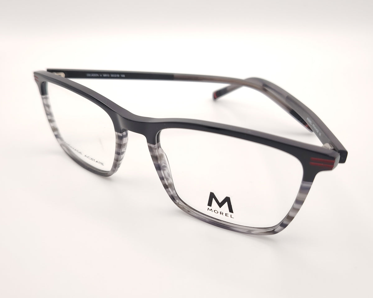 gafas graduadas morel de acetato en negro y gris carey con forma rectangular y varillas finas