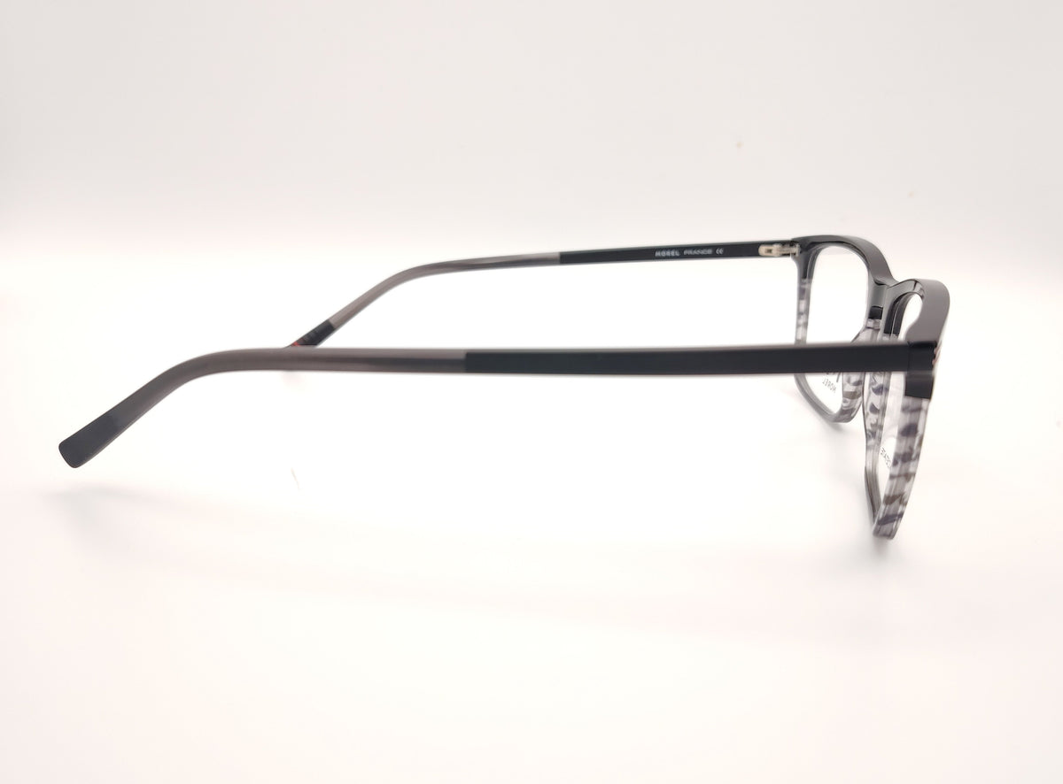 gafas graduadas morel de acetato en negro y gris carey con forma rectangular y varillas finas