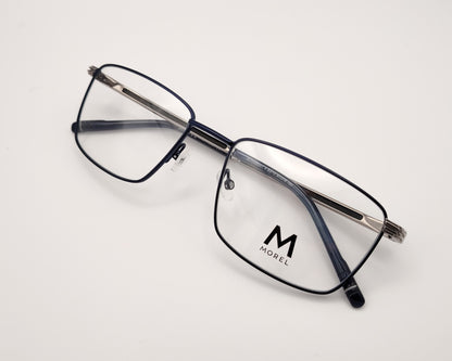 morel schubert 4 bg10 gafas de vista con montura rectangular de metal en azul y plata diseño elegante y sofisticado con varillas ornamentadas livianas y cómodas 