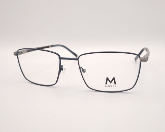 gafas de metal morel con forma rectangular clásica en color azul y plateado