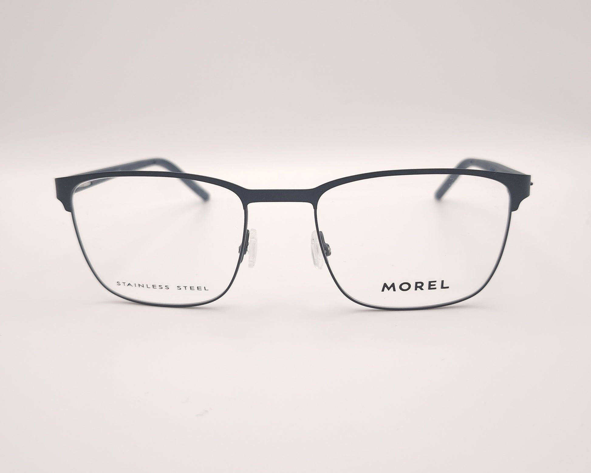 gafas graduadas morel de acero azul marino con montura rectangular y detalles azul eléctrico