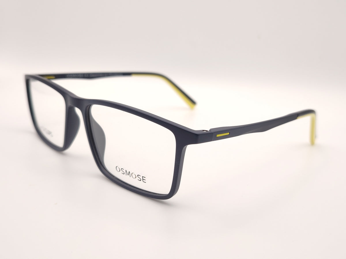 gafas osmose rectangulares  en color azul marino con detalles en amarillo 