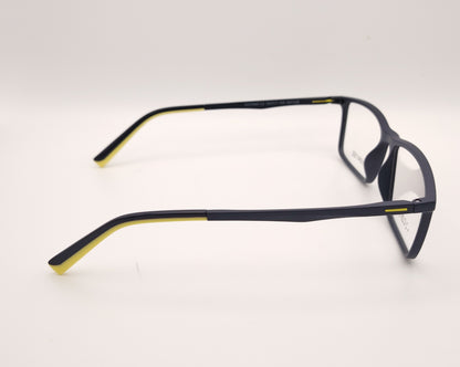 gafas osmose rectangulares  en color azul marino con detalles en amarillo 