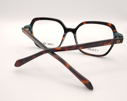 gafas osmose carey con detalles verdes doble clip on magnético polarizado marron degradado y azul suave