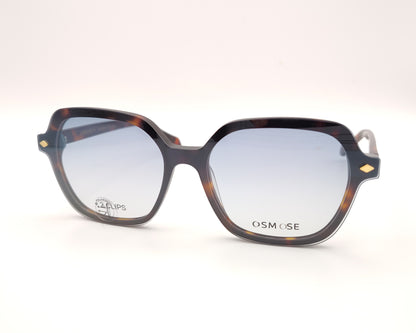 gafas osmose carey con detalles verdes doble clip on magnético polarizado marron degradado y azul suave