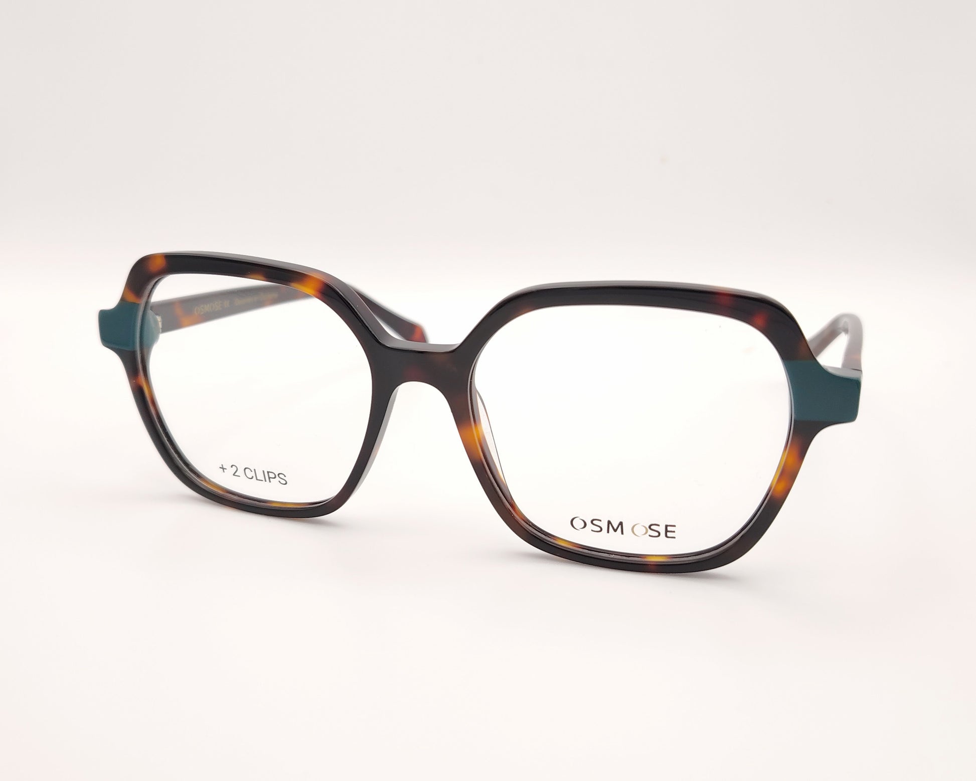 gafas osmose carey con detalles verdes doble clip on magnético polarizado marron degradado y azul suave