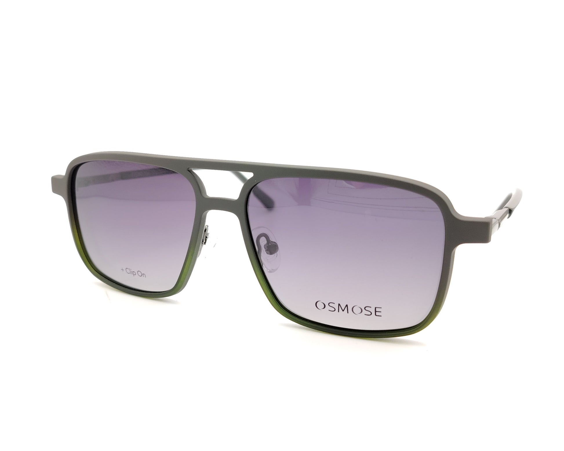 gafas de metal rectangular con doble puente en negro con dos clips, uno polarizado y otro amarillo