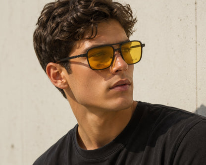 gafas metálicas de doble puente plateadas con suplemento amarillo de conducción nocturna