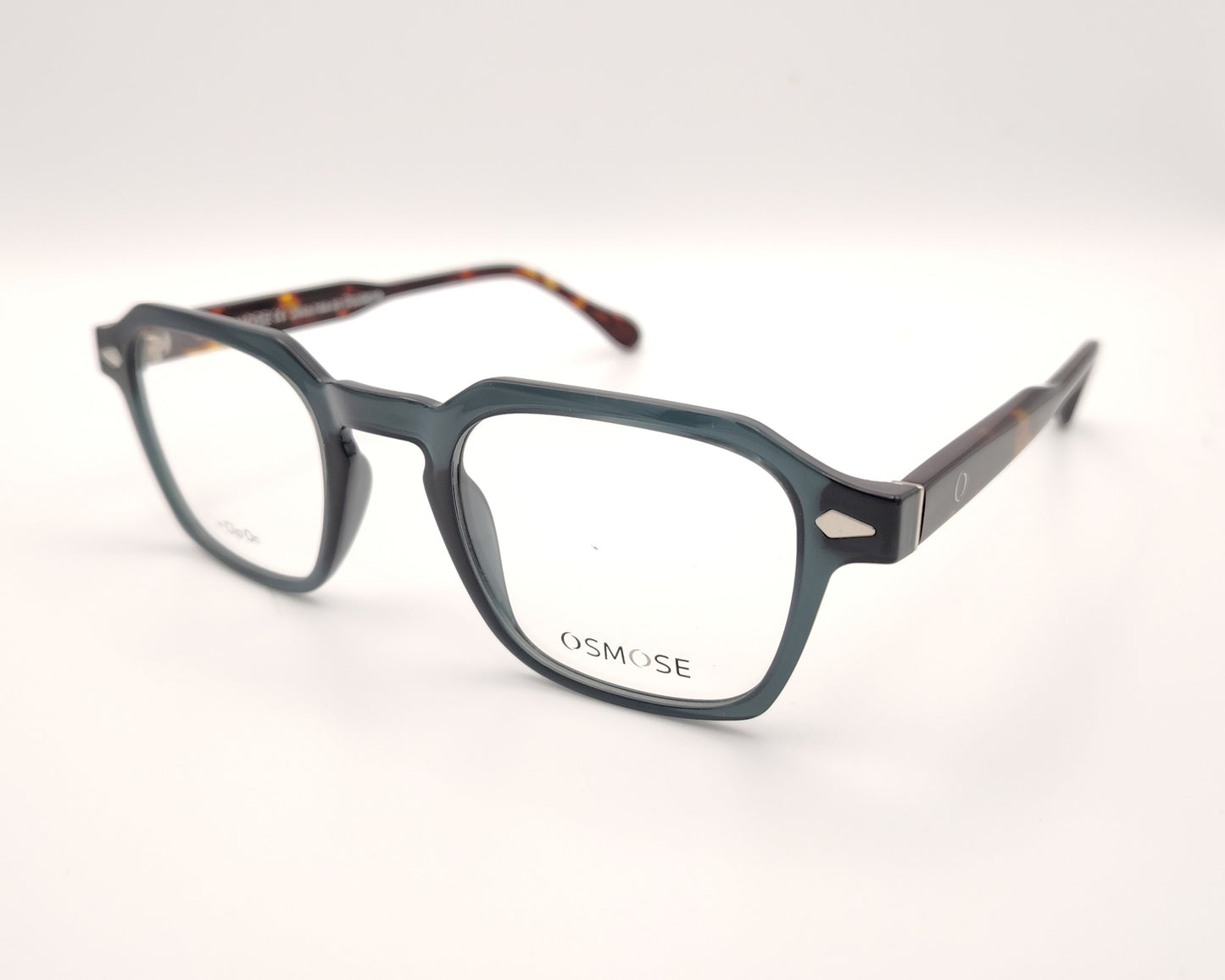 gafas de pasta forma geométrica gris con varillas carey y dos clips solar y amarillo
