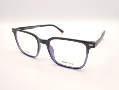gafas de pasta en pasta negro degradado a lila  con dos clips, uno de sol polarizado espejo plata y otro amarillo