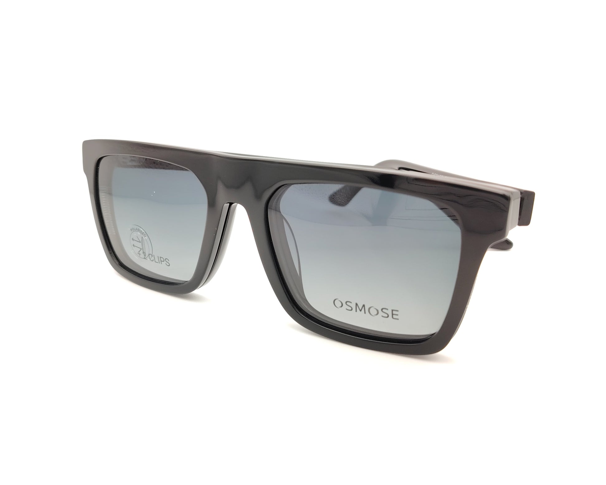 gafas osmose rectangulares negras con doble clip on magnetico clip solar oscuro y night drive amarillo