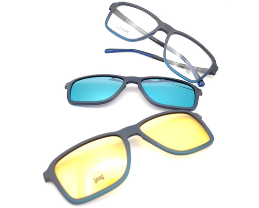 gafas osmose azul degradado mate con dos clips polarizado espejo azul y amarillo