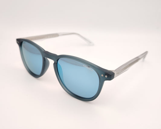 o´neill ons 9008 105p gafas de sol de pasta en formato redondeado, color azul mate con varillas en transparente, lentes polarizadas con espejo azul