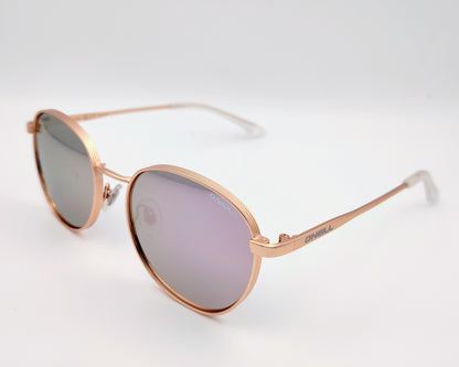 o neill ons 9013 072p gafas redondas de metal dorado rosa mate y cristales polarizados en espejo malva