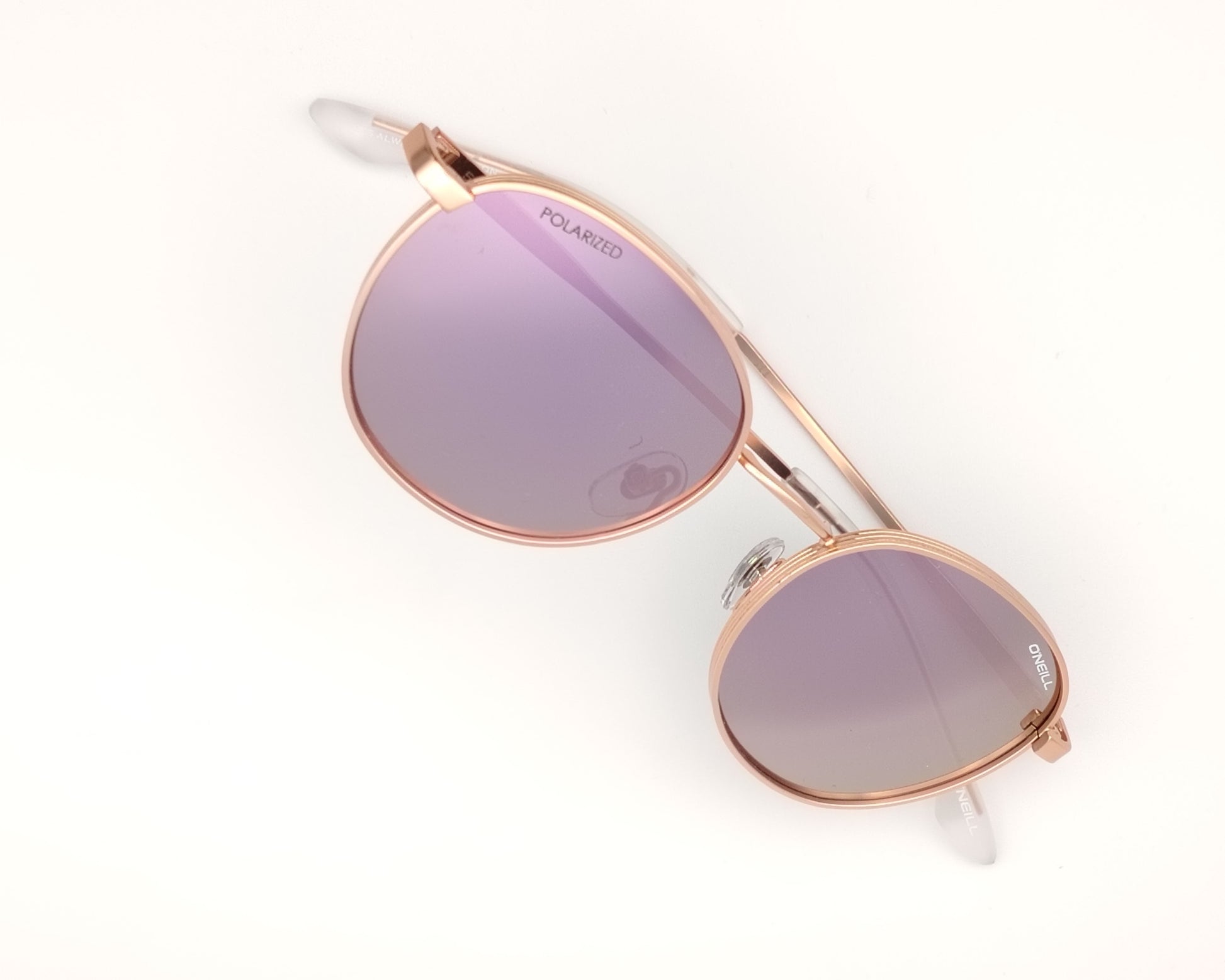 o neill ons 9013 072p gafas redondas de metal dorado rosa mate y cristales polarizados en espejo malva