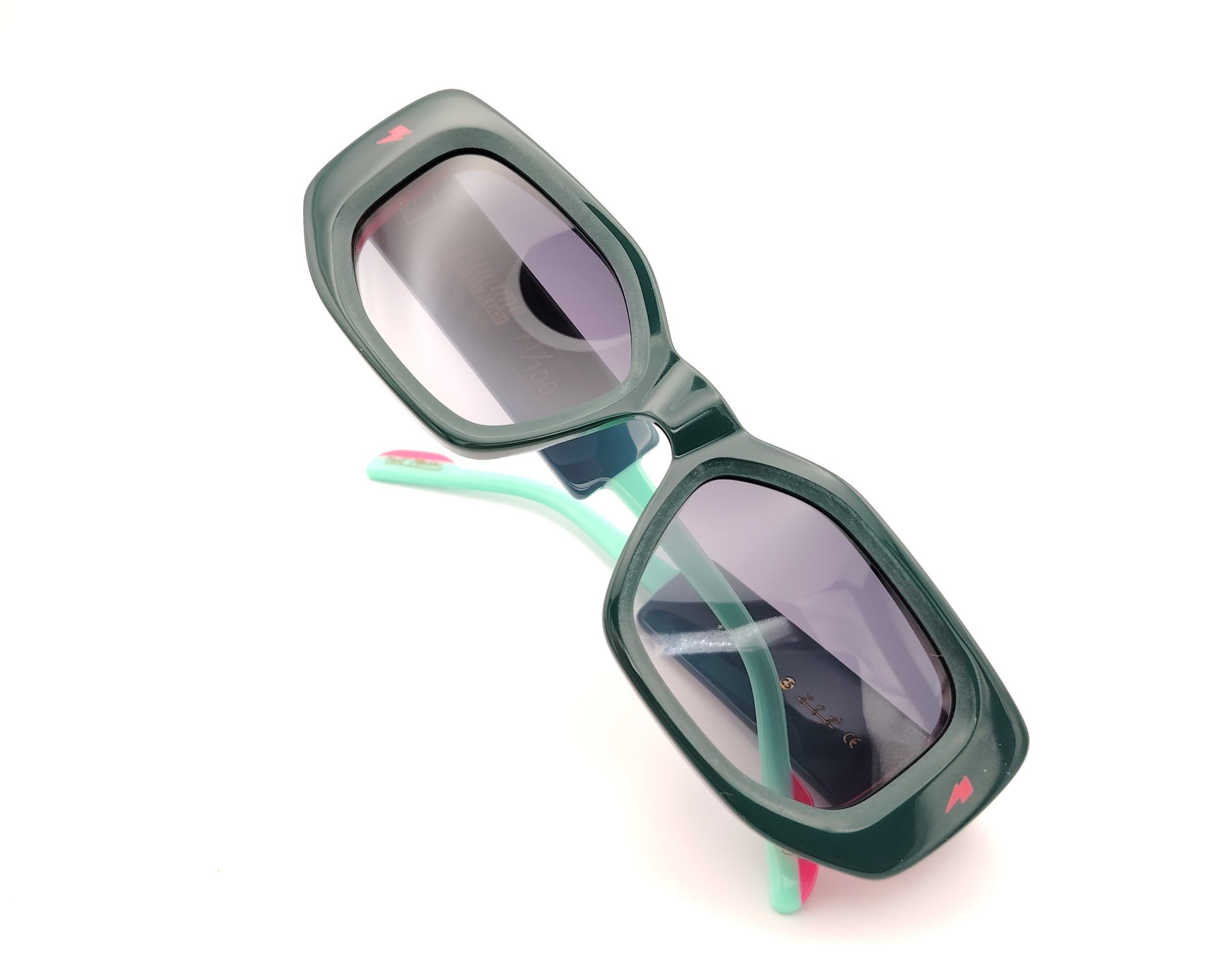 gafas de sol paname peach pit c5 verde oscuro rosa y aguamarina forma rectangular
