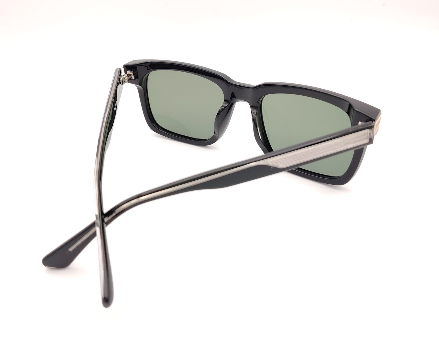 gafas de sol negras acetato forma rectangular lentes verdes polarizadas