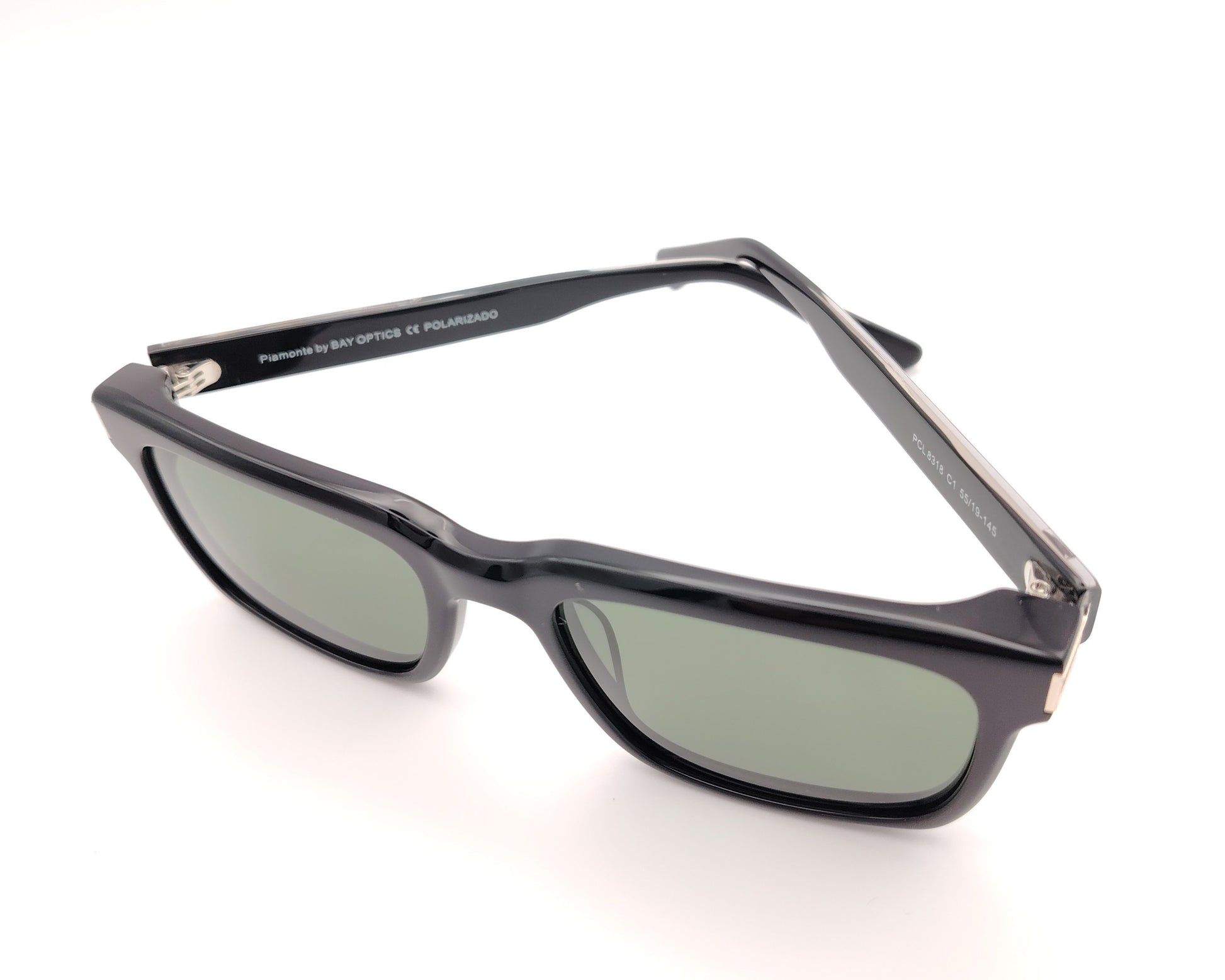 gafas de sol negras acetato forma rectangular lentes verdes polarizadas