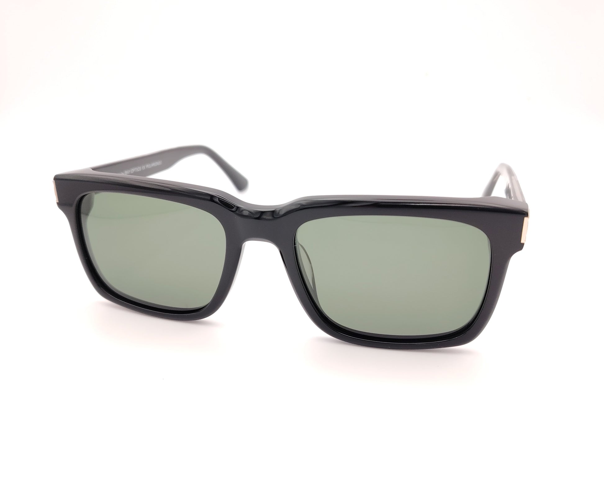 gafas de sol negras acetato forma rectangular lentes verdes polarizadas