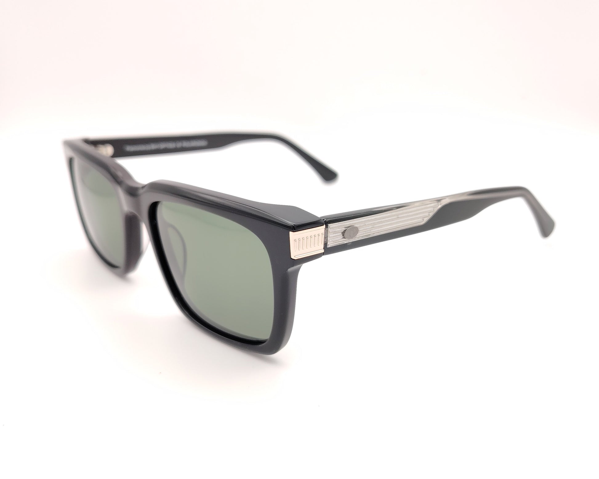gafas de sol negras acetato forma rectangular lentes verdes polarizadas