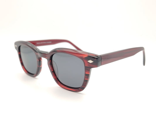 gafas de sol de acetato en negro y rojo jaspeado con lentes polarizadas para caras pequeñas