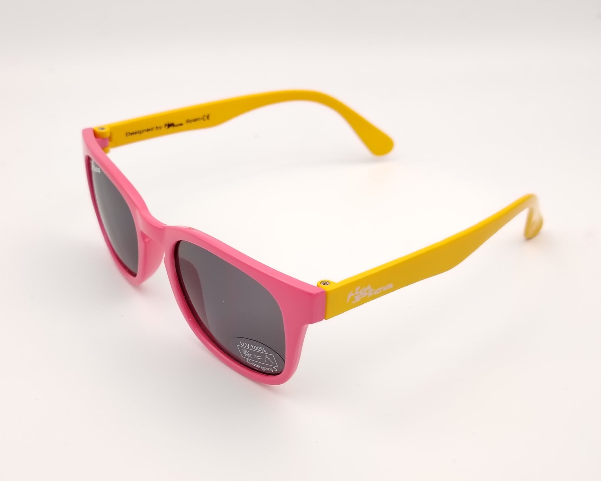 pica pica ps 205 3 c12 gafas de niña en formato cuadrado de pasta, de color rosa en el frente y amarillo en las varillas