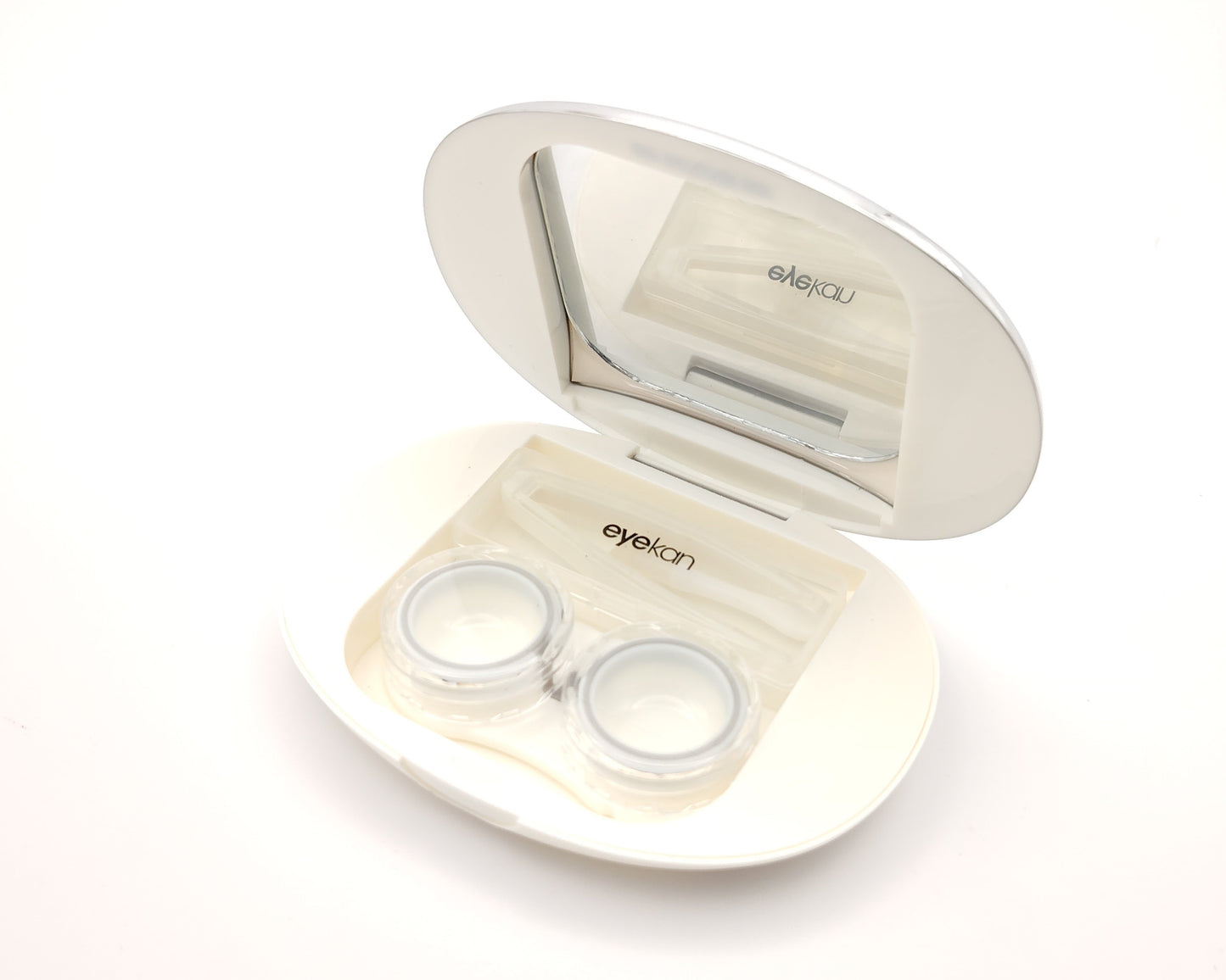 estuche para lentillas con espejo y pinza en color blanco