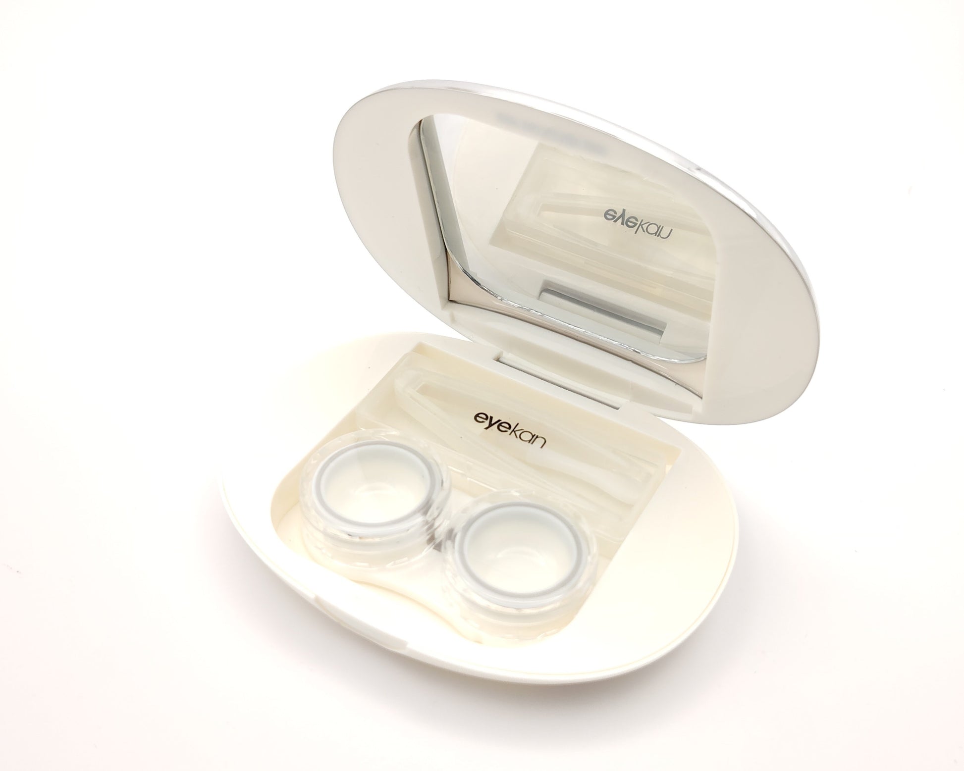 estuche para lentillas con espejo y pinza en color blanco