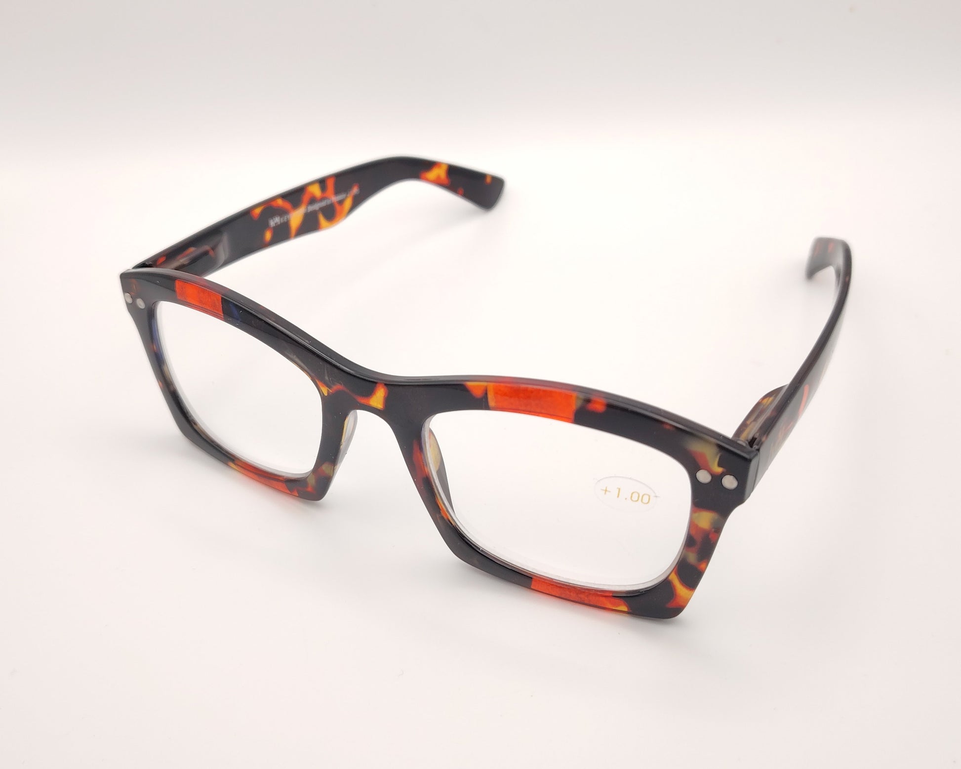 gafas premontadas de lectura de forma cuadrada en carey oscuro con manchas naranja
