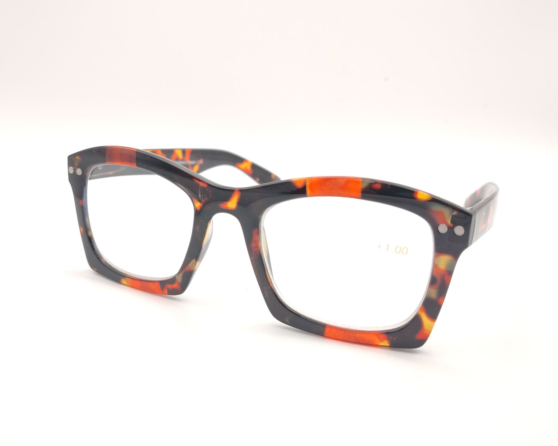gafas premontadas de lectura de forma cuadrada en carey oscuro con manchas naranja