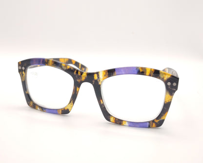 gafas premontadas de lectura  de forma cuadrada en carey oscuro amarillo y lila   +3.00 dioptrias