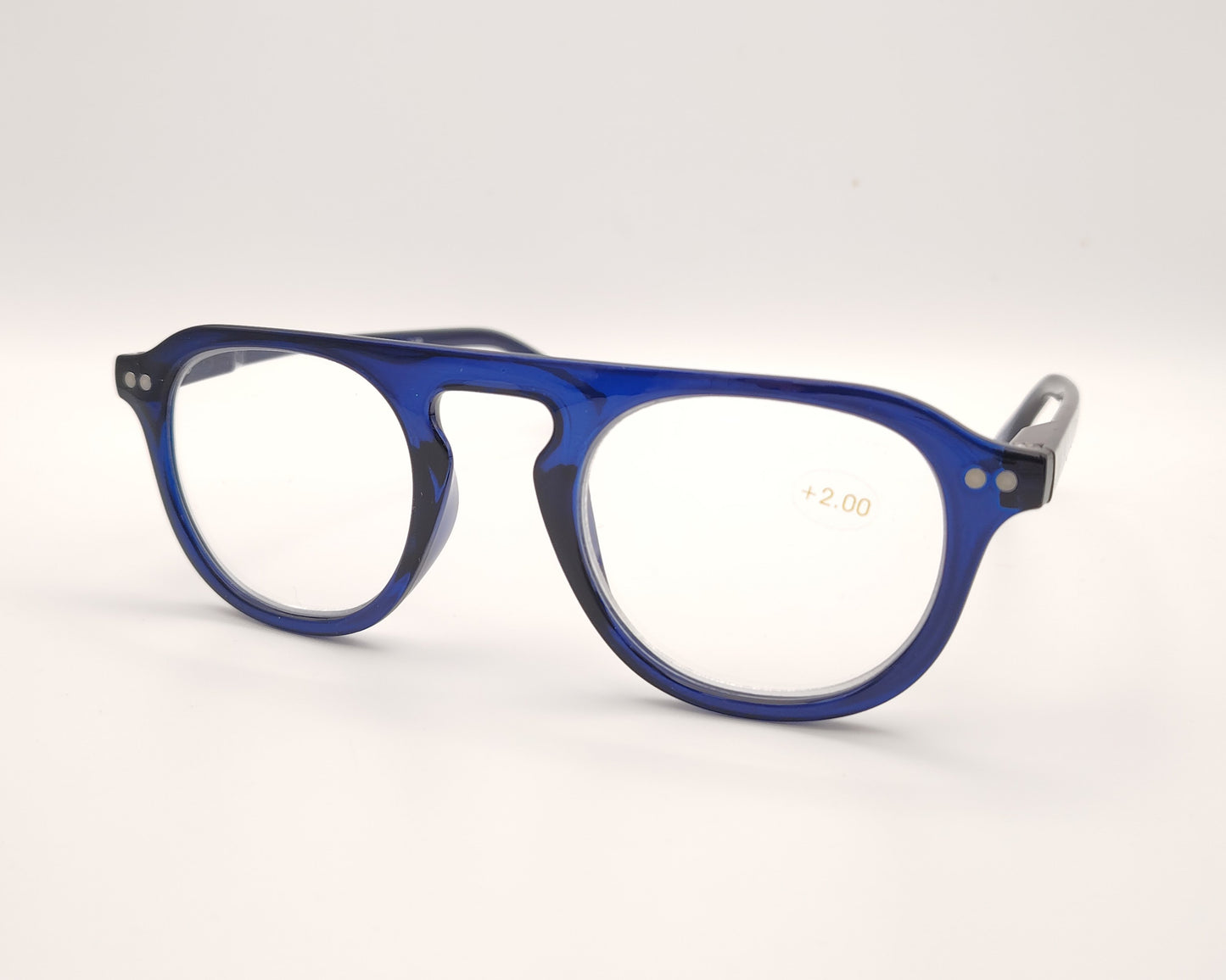 gafas premontadas color azul zafiro con forma redondeada 