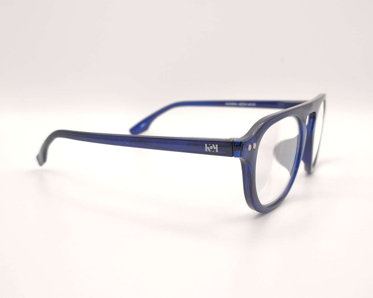 gafas premontadas color azul zafiro con forma redondeada 