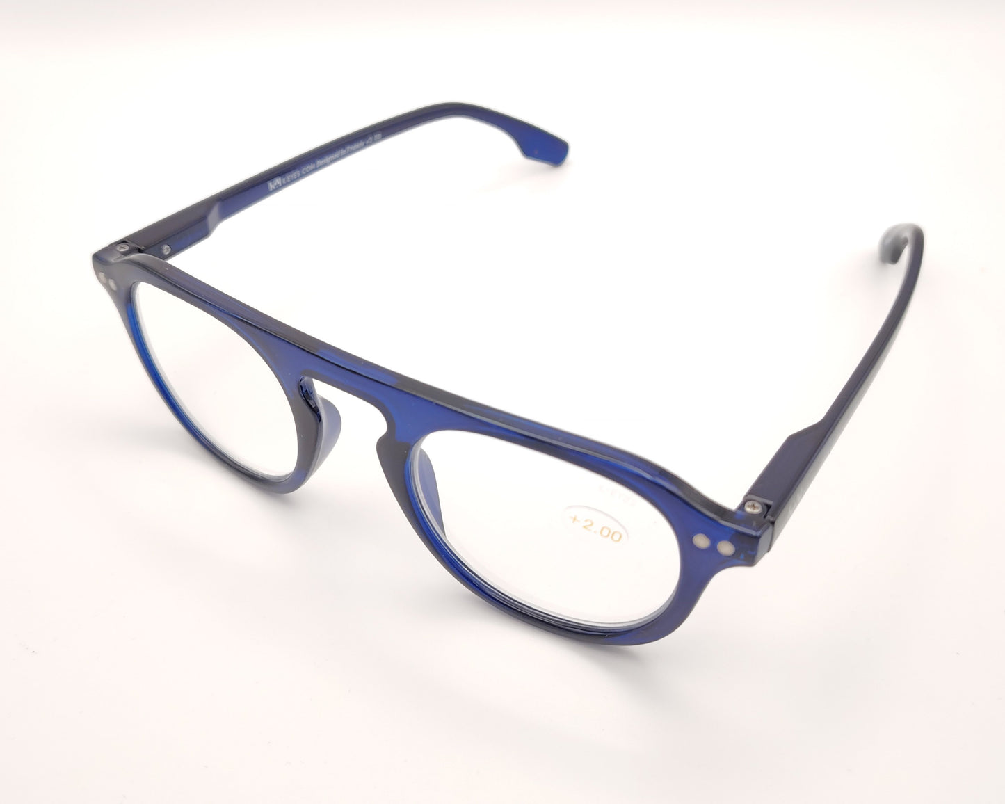 gafas premontadas color azul zafiro con forma redondeada 