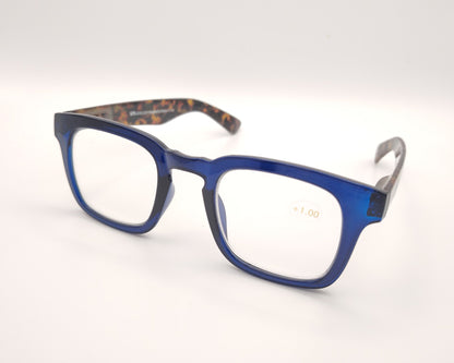 gafas premontadas para presbicia azul translúcido con varillas estampadas