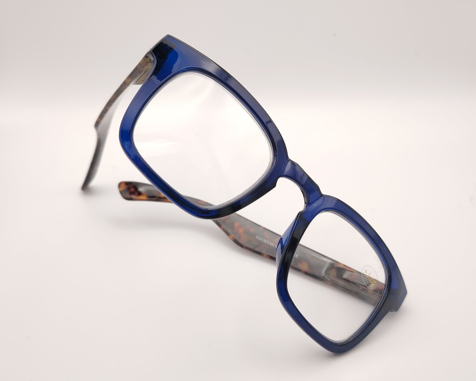 gafas premontadas para presbicia azul translúcido con varillas estampadas