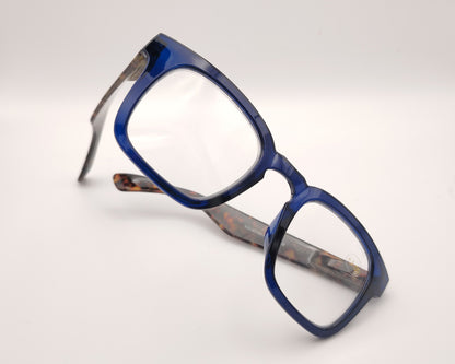 gafas premontadas para presbicia azul translúcido con varillas estampadas