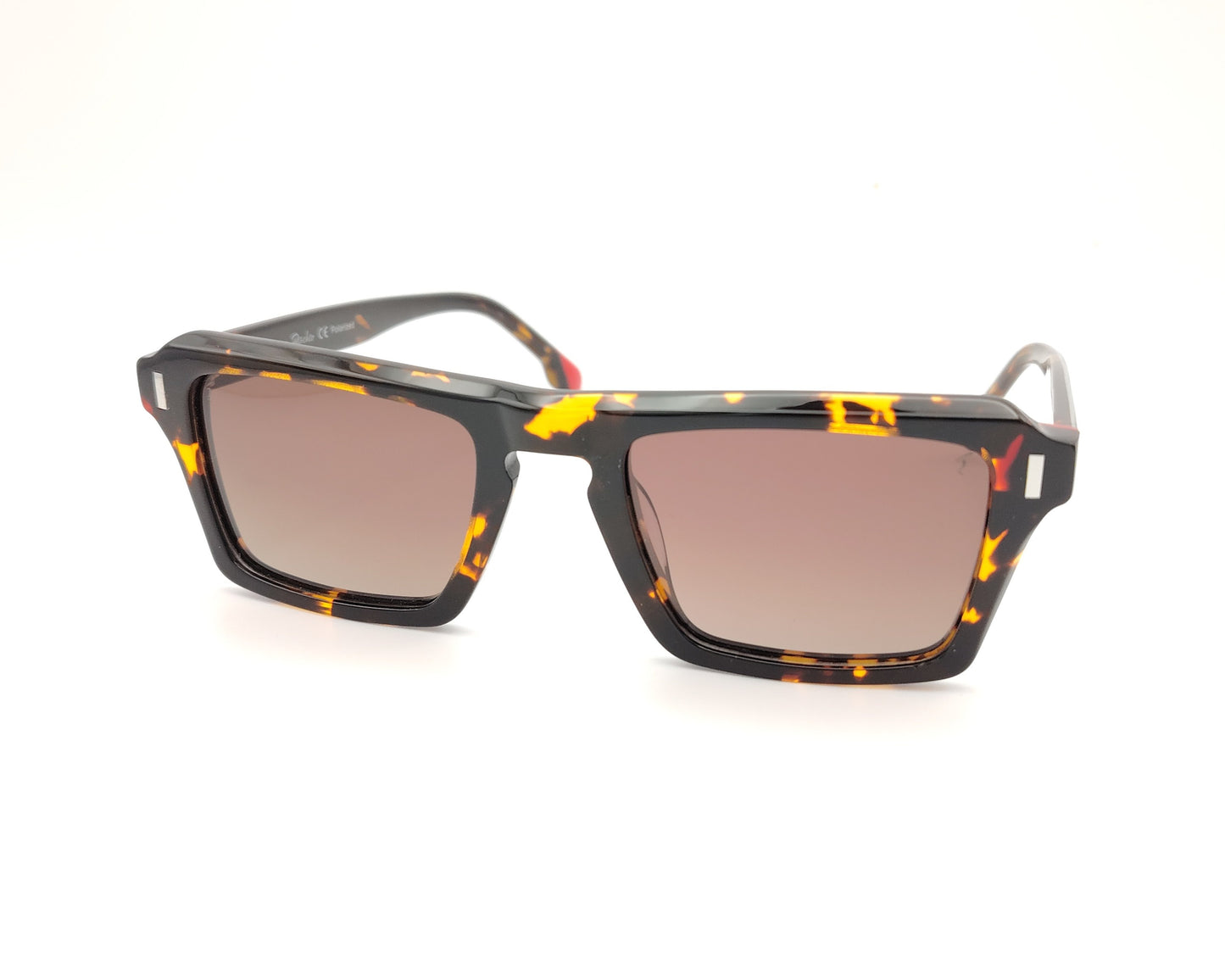 gafas de sol rectangulares de acetato con lentes oscuras polarizadas y montura robusta en color carey