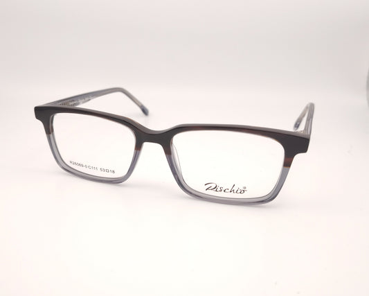 gafas de formato cuadrado en acetado bicolor marrón y gris traslúcido