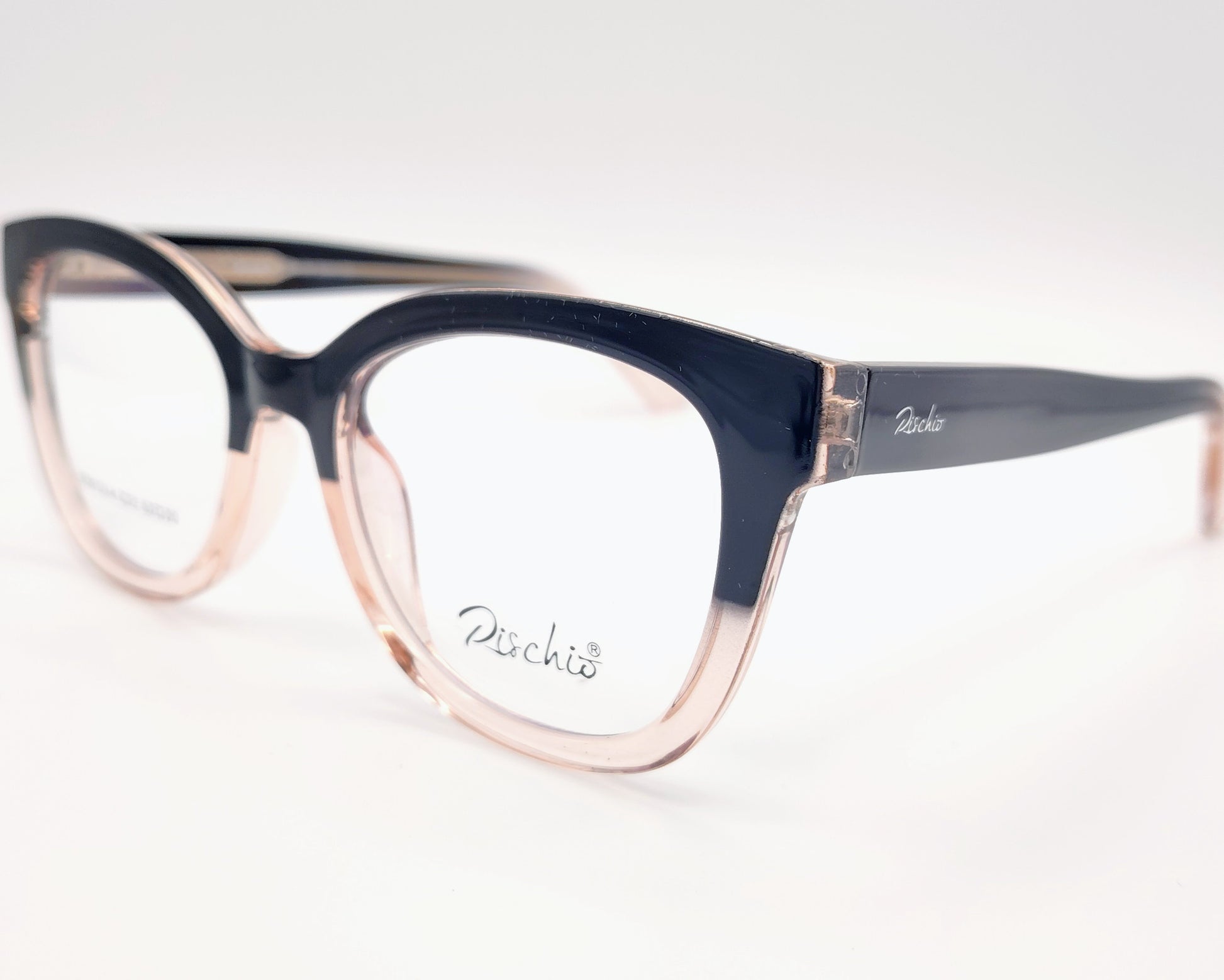 rrischio r26123 4 c22 gafas graduadas montura de acetato en forma ligeramente redondeada bicolor negro y rosa traslúcido, incluye clip solar magnético con lentes polarizadas diseño práctico y funcional