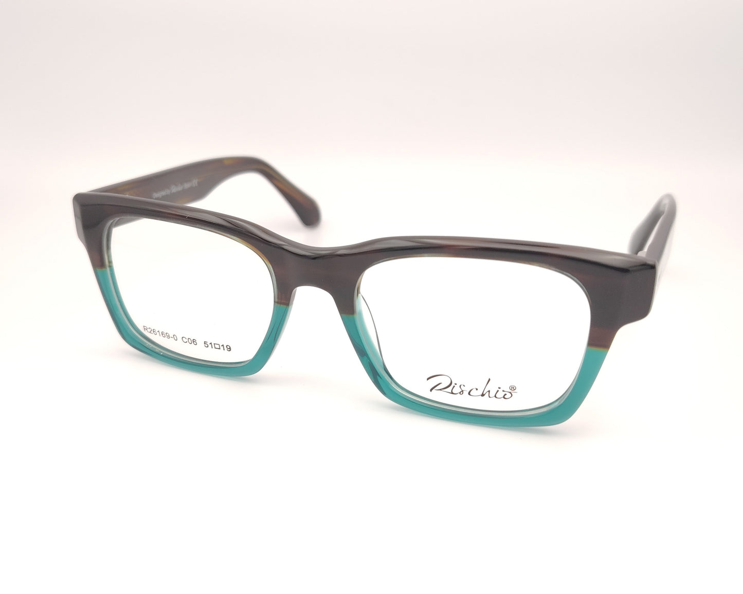 gafas rischio de acetato cuadradas en color marrón y turquesa