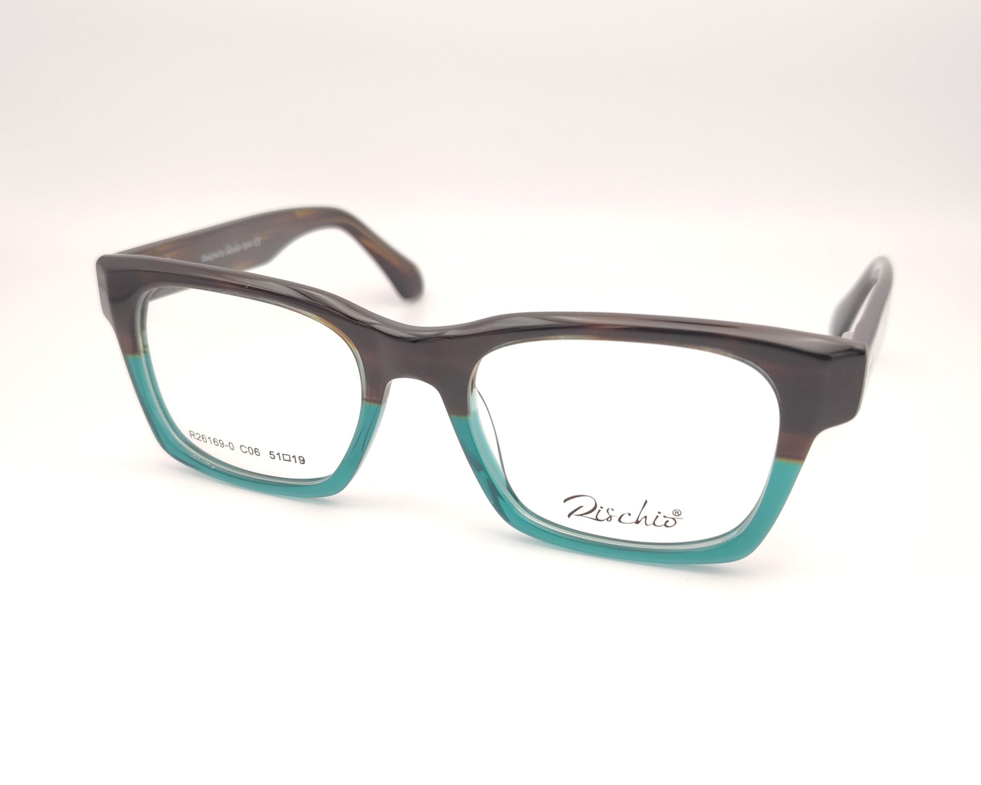 gafas rischio de acetato cuadradas en color marrón y turquesa