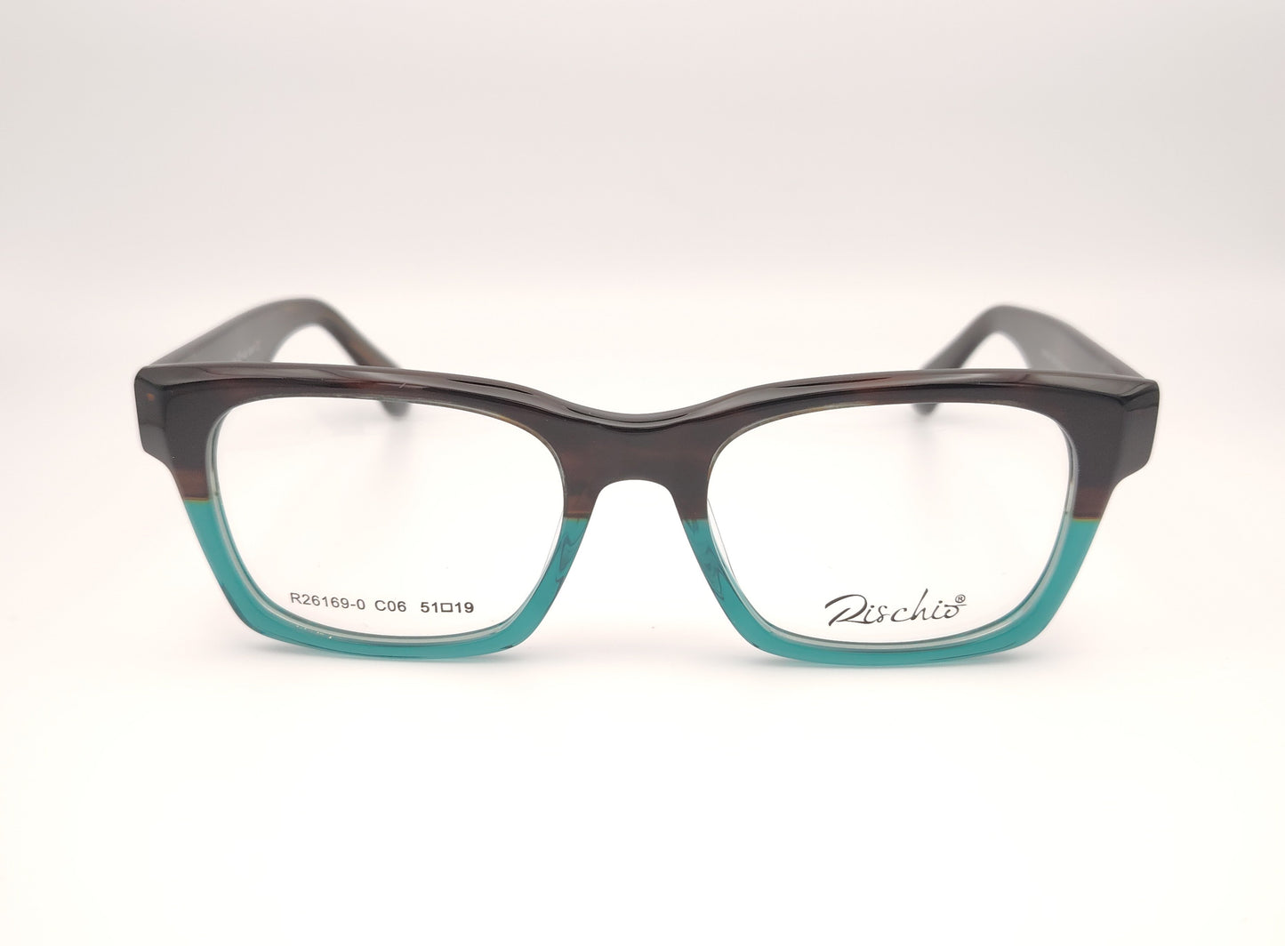 gafas rischio de acetato cuadradas en color marrón y turquesa