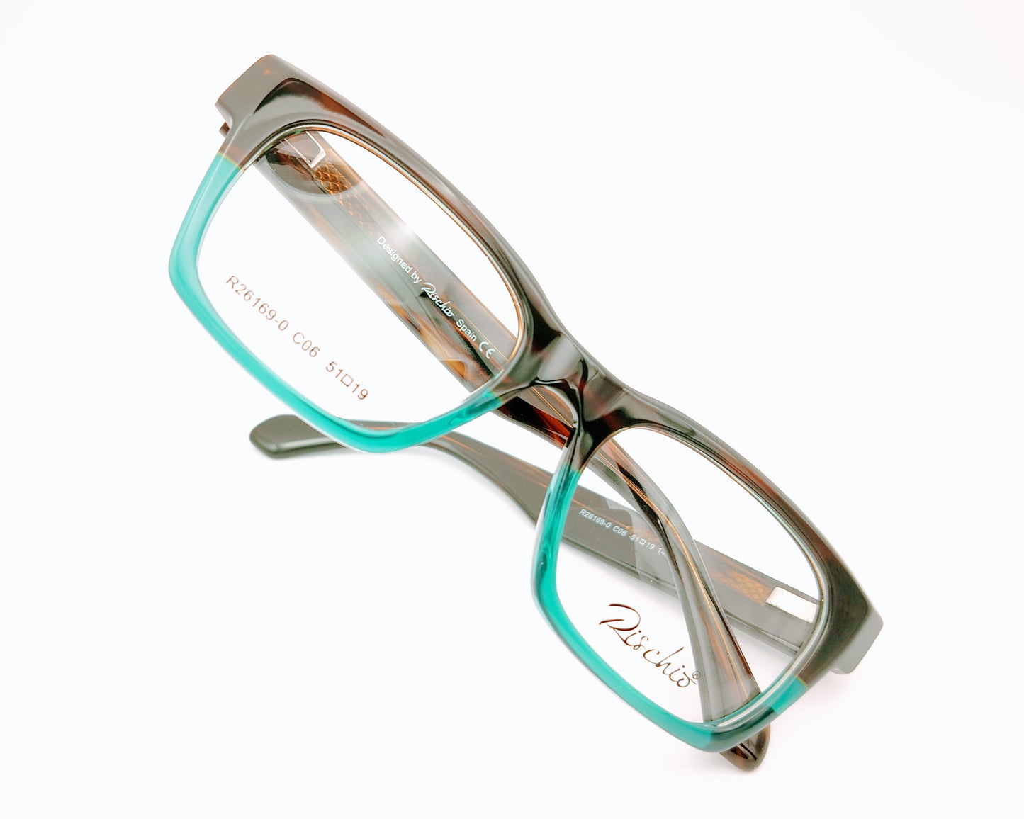 gafas rischio de acetato cuadradas en color marrón y turquesa