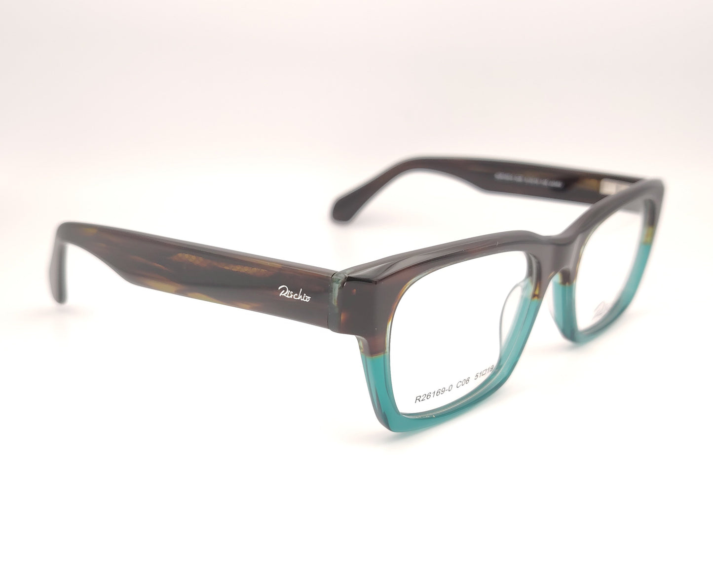 gafas rischio de acetato cuadradas en color marrón y turquesa