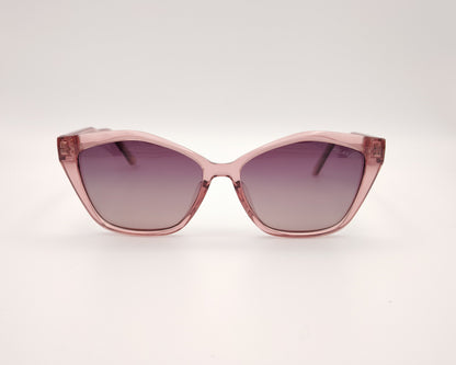 gafas de sol skechers se00035 72h con montura rosa transparente forma cat eye y lentes moradas degradadas polarizadas