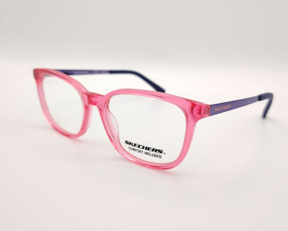 gafas graduadas skechers infantiles rosa translúcidas con varillas de metal violeta