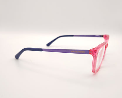 gafas graduadas skechers infantiles rosa translúcidas con varillas de metal violeta