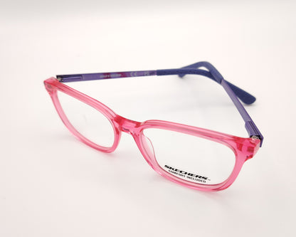 gafas graduadas skechers infantiles rosa translúcidas con varillas de metal violeta