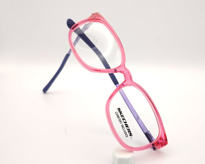 gafas graduadas skechers infantiles rosa translúcidas con varillas de metal violeta
